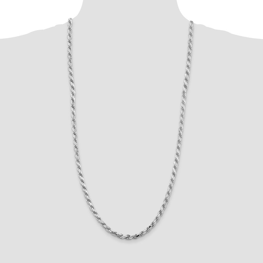 Sterling Silver Rhodium-plated 5.75mm Diamond-cut Rope Chain Necklace 30"
