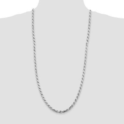 Sterling Silver Rhodium-plated 5.75mm Diamond-cut Rope Chain Necklace 30"