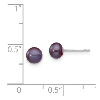 14k White Gold 5-6mm Black Button Freshwater Cultured Pearl Stud Earrings