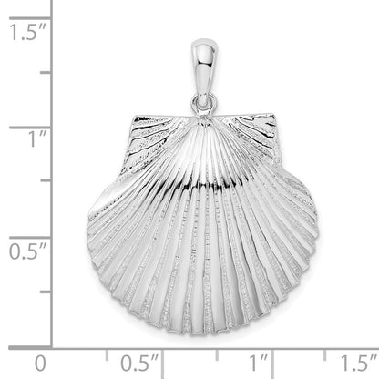 Sterling Silver Rhodium-Plated Polished and Textured Scallop Shell Pendant