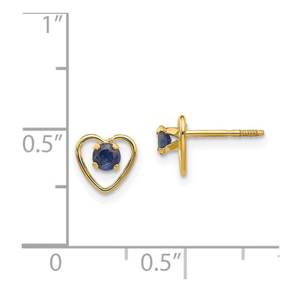 14k Yellow Gold 3mm Created Sapphire Birthstone Heart Stud Earrings