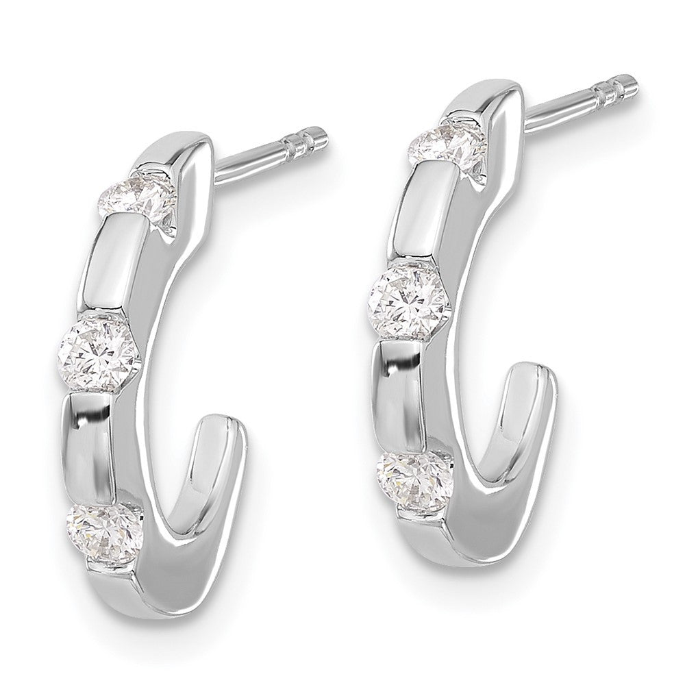 14k White Gold Diamond J-Hoop Earrings