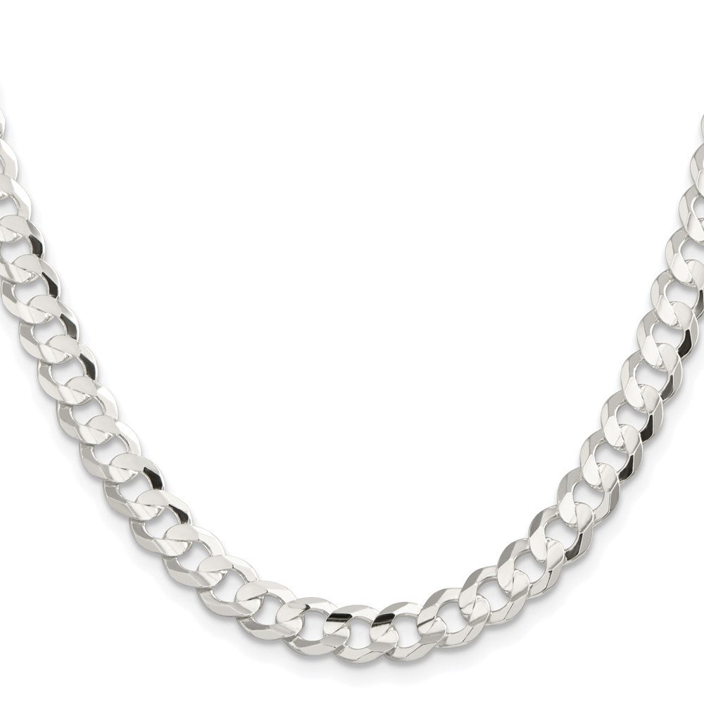 Sterling Silver Rhodium-plated 7.8mm Concave Beveled Curb Chain Necklace 18"