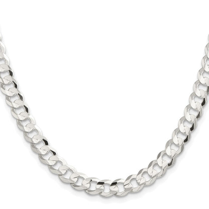 Sterling Silver Rhodium-plated 7.8mm Concave Beveled Curb Chain Necklace 18"