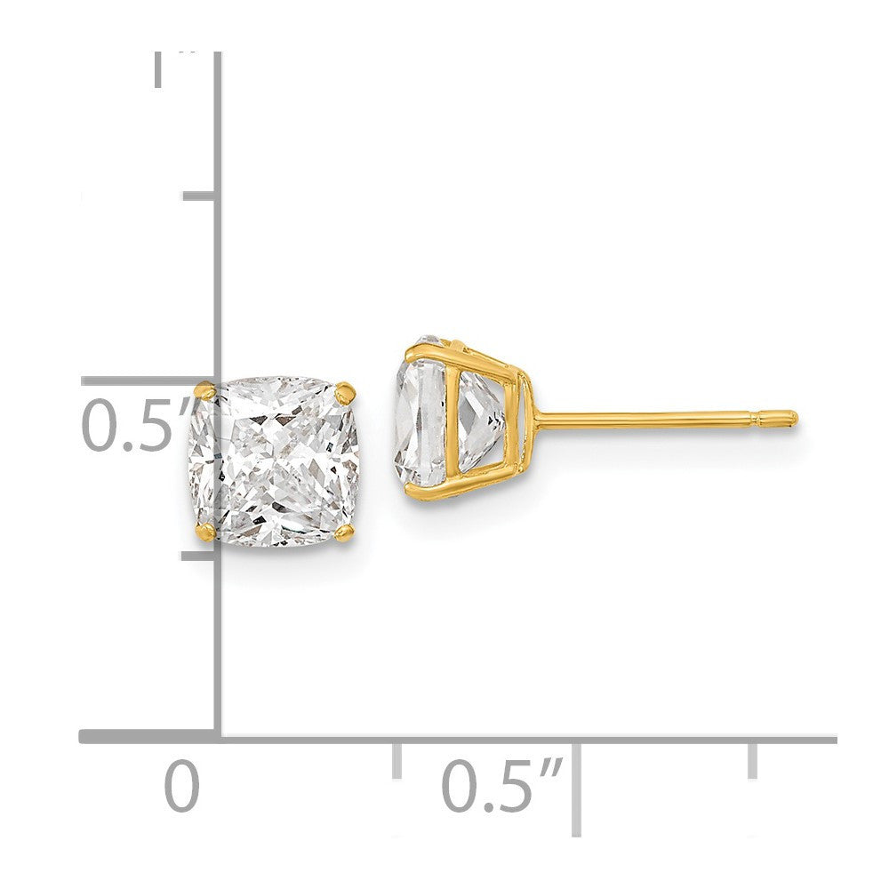 14k Yellow Gold Polished 6x6 Cushion Cut Cubic Zirconia Stud Earrings
