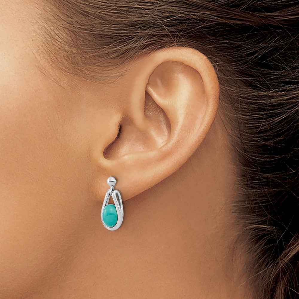 Sterling Silver RH-plated Oval Chinese Turquoise Dangle Earrings