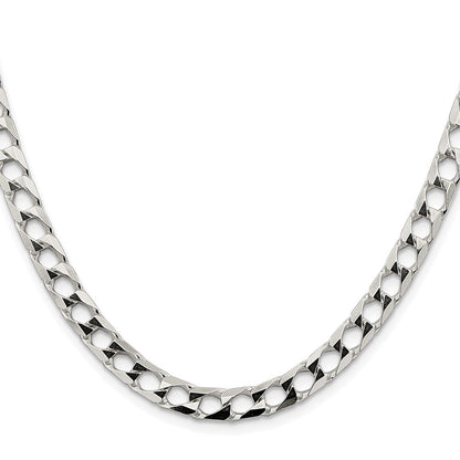 Sterling Silver 6.25mm Diamond-Cut Square Curb Chain Necklace 24"