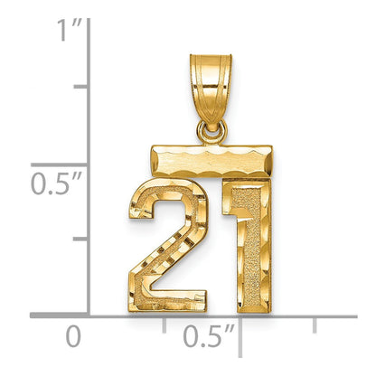 14k Yellow Gold Small Brushed Diamond-cut Number 21 Charm Pendant