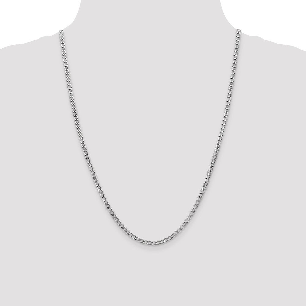 14K White Gold 3.35mm Semi-Solid Curb with Lobster Clasp Chain Necklace 24"