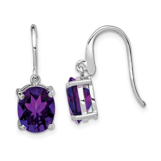 Sterling Silver Rhodium Plated Amethyst Wire Dangle Earrings