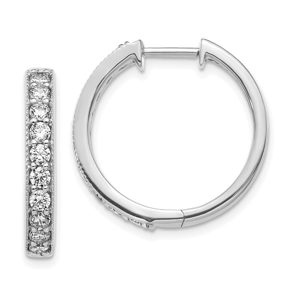 14k White Gold Diamond Milgrain Hinged Hoop Earrings