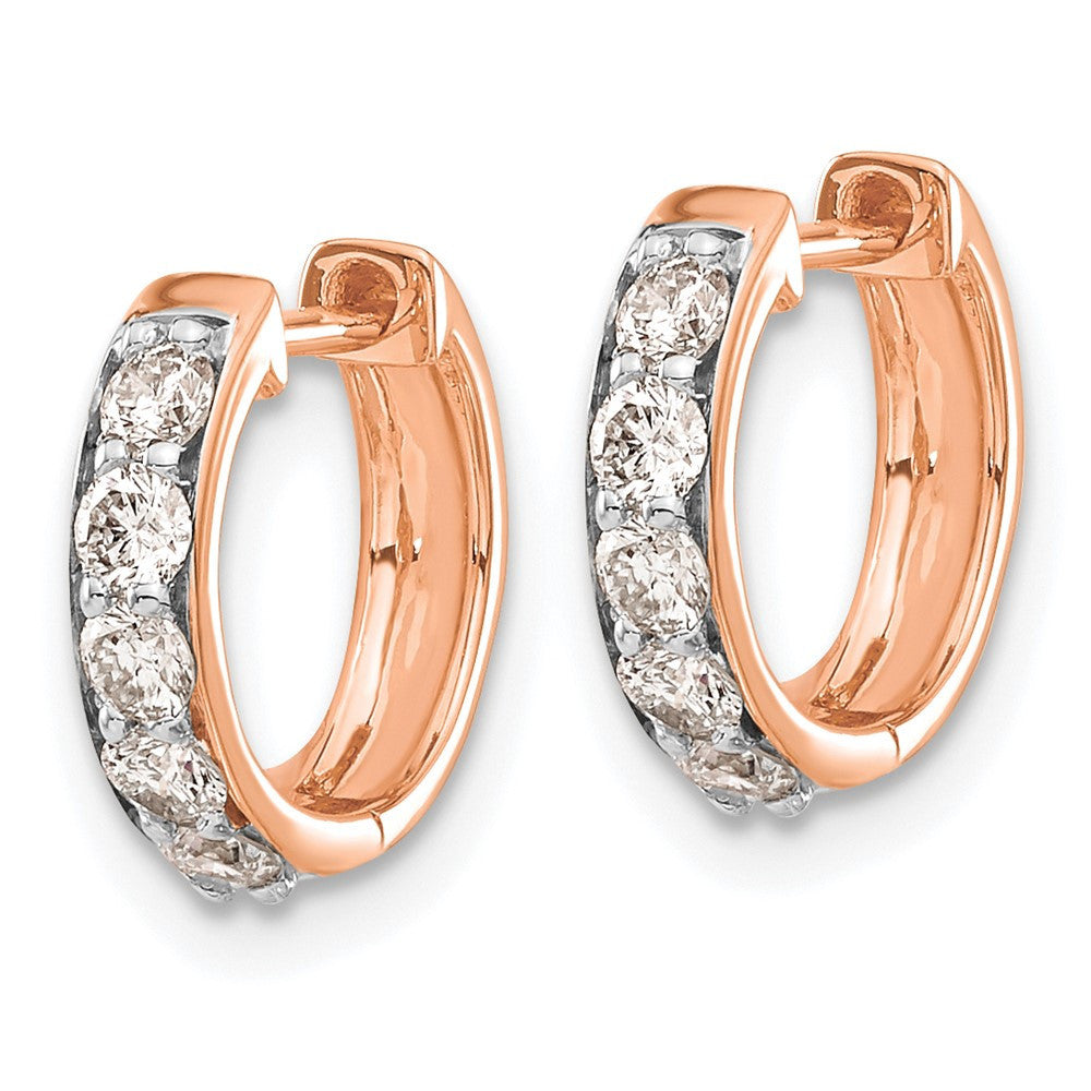 14k Rose Gold Diamond Hinged Hoop Earrings