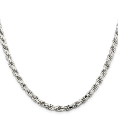 Sterling Silver 5.75mm Diamond-cut Rope Chain Necklace 24"
