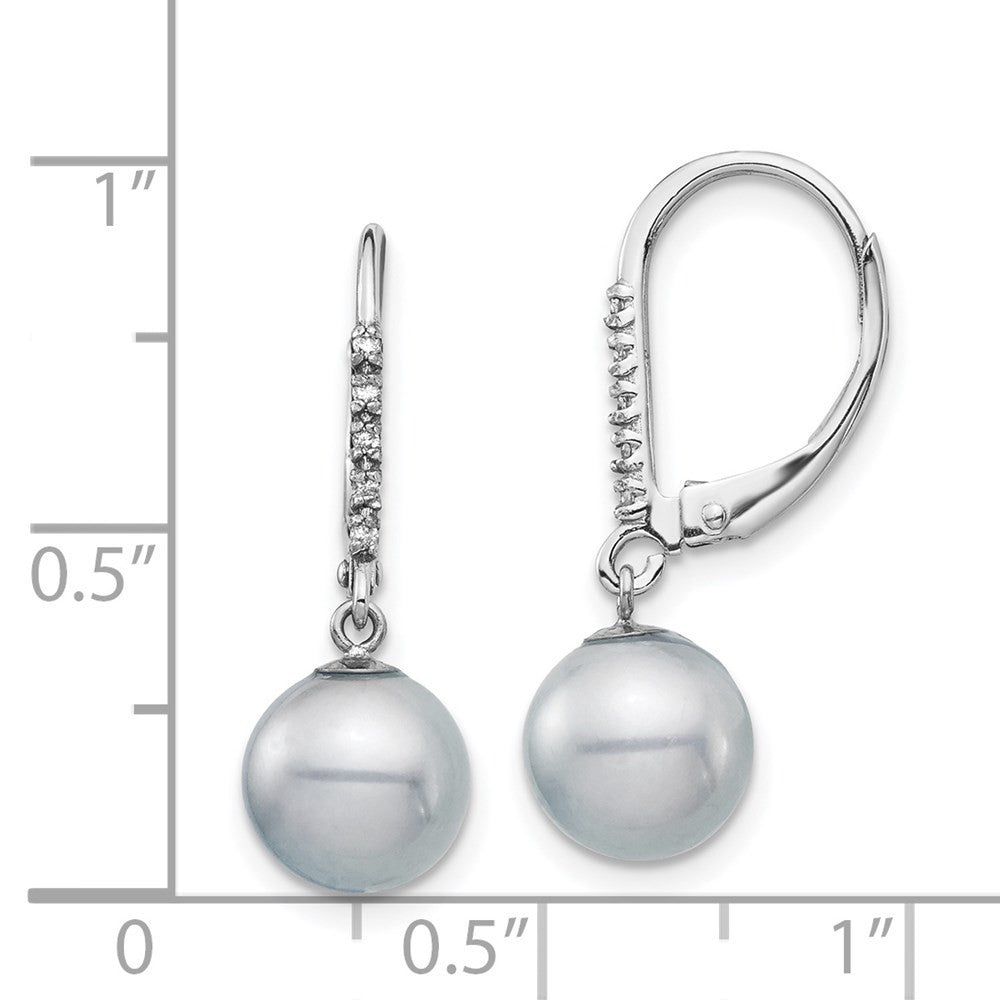 14k Gold 8-9mm Grey Freshwater Cultured Pearl and Diamond Dangle Earrings