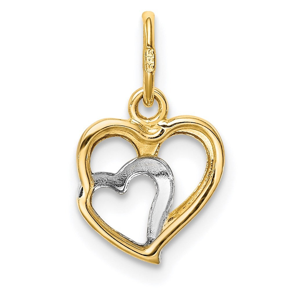 14k Yellow Gold and White Rhodium Polished Hearts Pendant