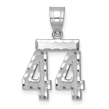 14k White Gold Small Brushed Diamond-cut Number 44 Charm Pendant