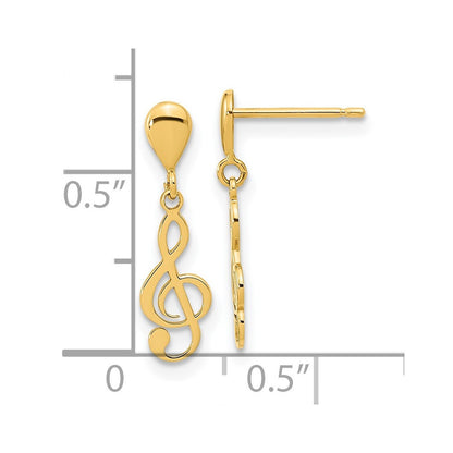 14k Yellow Gold Polished Treble Clef Dangle Earrings