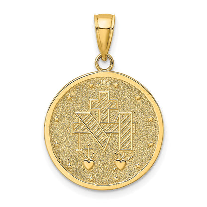 14k Yellow Gold Polished and Satin Miraculous Medal Charm Pendant