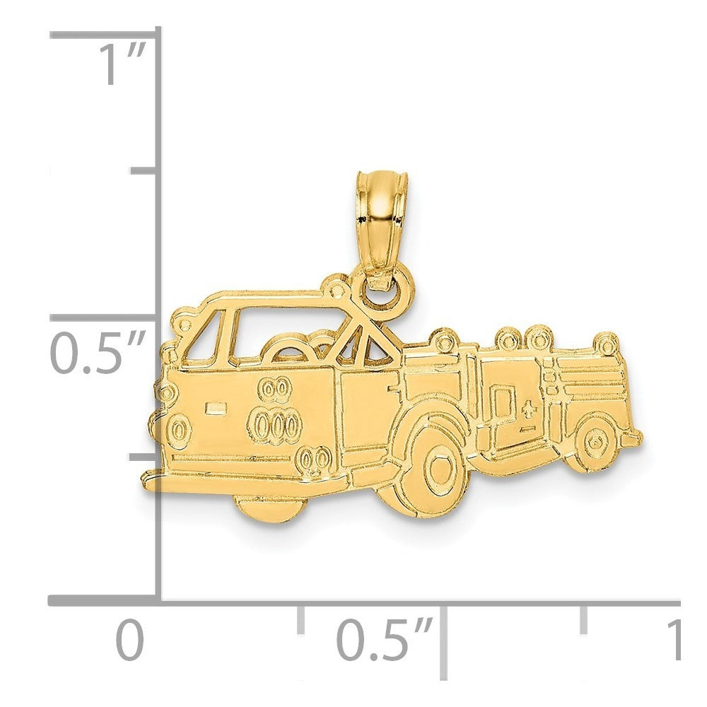 14k Yellow Gold Fire Truck Charm Pendant