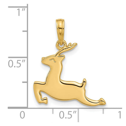 14k Yellow Gold Polished Prancing Reindeer Charm Pendant