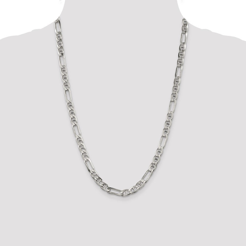Sterling Silver 6.5mm Figaro Anchor Chain Necklace 24"
