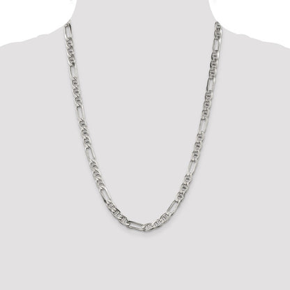 Sterling Silver 6.5mm Figaro Anchor Chain Necklace 24"