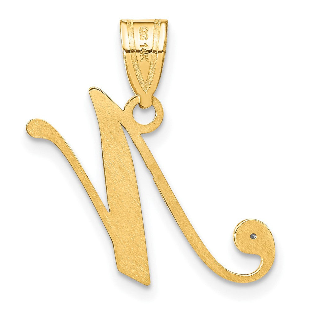 14k Yellow Gold Script Letter N Initial Pendant with Diamond