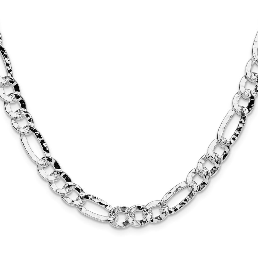 Sterling Silver 7.6mm Hammered Figaro Chain Necklace 22"