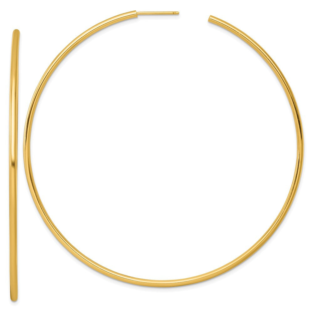 14k Yellow Gold Polished 2.0 x 80mm Tube C-Hoop Earrings