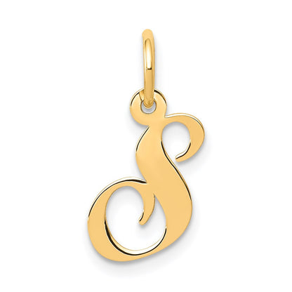 14k Yellow Gold Small Fancy Script Letter S Initial Charm Pendant