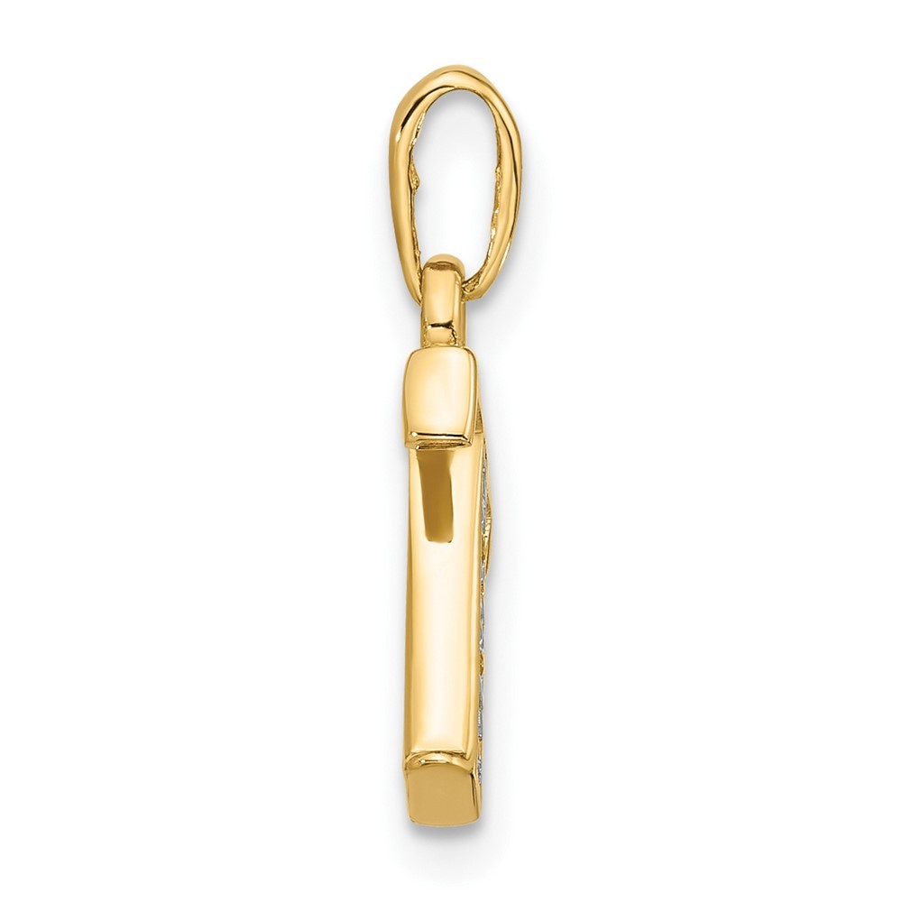 14k Yellow Gold with Rhodium Diamond Letter T Initial Pendant