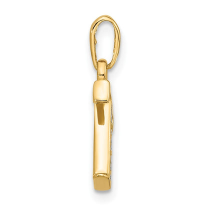 14k Yellow Gold with Rhodium Diamond Letter T Initial Pendant