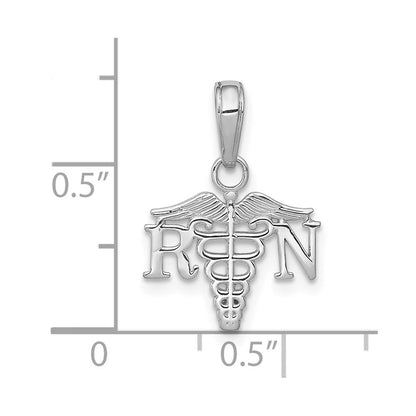14k White Gold White Textured RN Caduceus Charm Pendant