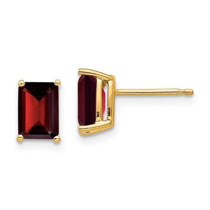14k Yellow Gold 7x5mm Emerald Cut Garnet Stud Earrings