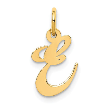 14k Yellow Gold Small Fancy Script Letter E Initial Charm Pendant