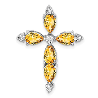 14k White Gold Citrine and Diamond Cross Chain Slide Pendant