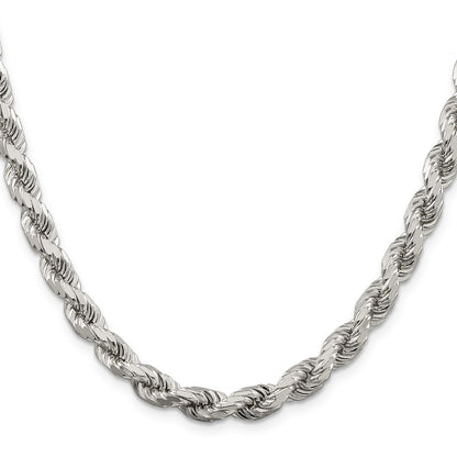 Sterling Silver 6.5mm Diamond-cut Rope Chain Necklace 24"