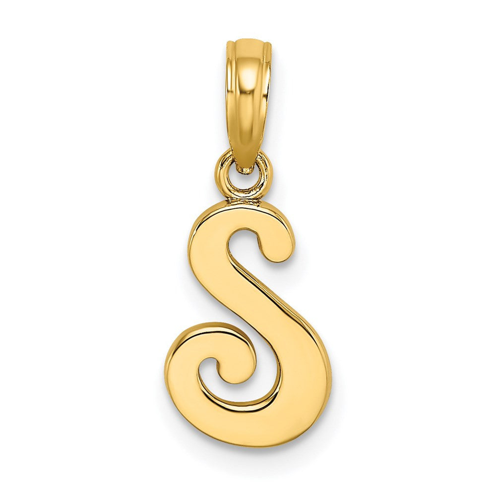 14k Yellow Gold Script Letter S Initial Pendant