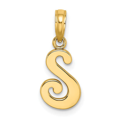 14k Yellow Gold Script Letter S Initial Pendant