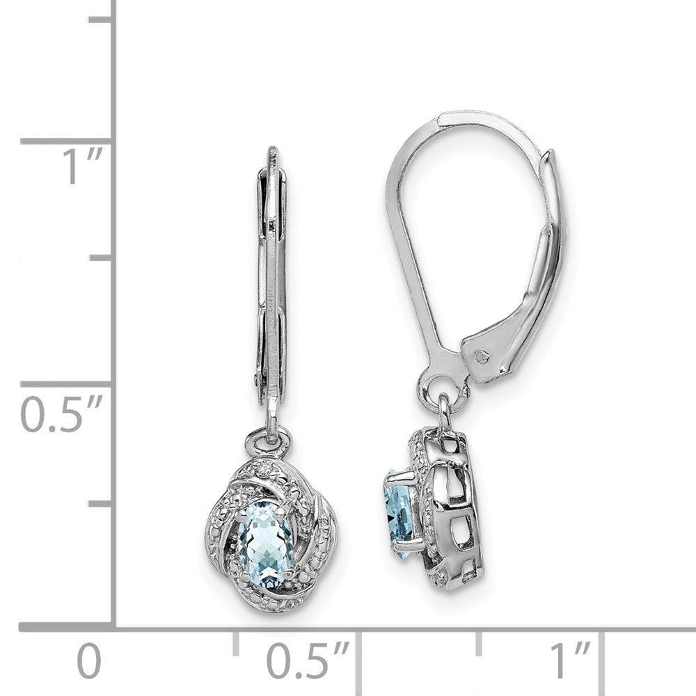 Sterling Silver Rhodium-plated Diam. & Aquamarine Dangle Earrings