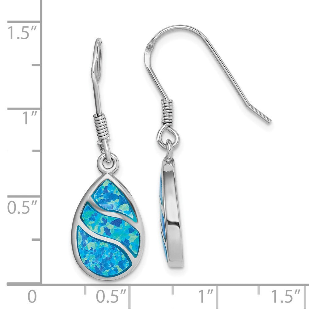 Sterling Silver Rhodium-plated Created Opal Inlay Tear Dangle Earrings