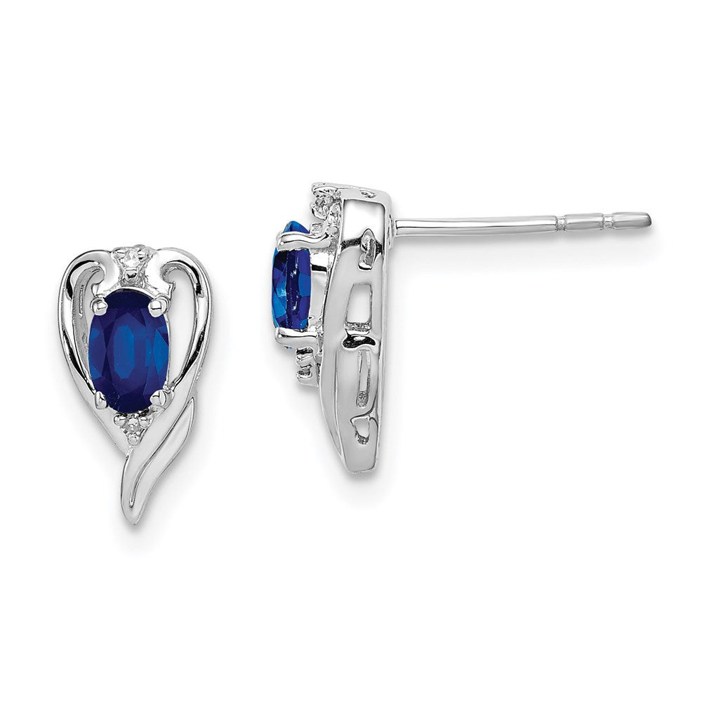 Sterling Silver Rhodium Plated Diamond & Sapphire Dangle Earrings