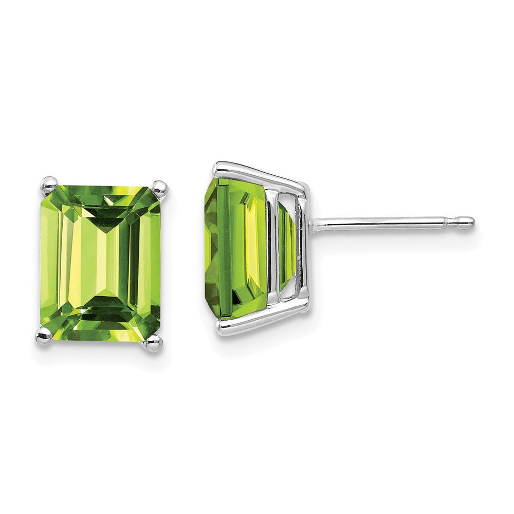 14k White Gold 9x7mm Emerald Cut Peridot Stud Earrings
