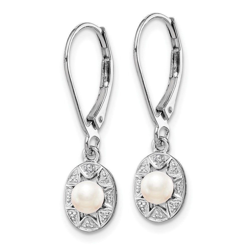 Sterling Silver Rhodium-plated Diam. & FW Cultured Pearl Dangle Earrings