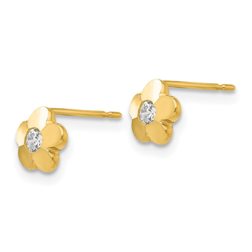 14k Yellow Gold CZ D/C Children's Flower Button Stud Earrings