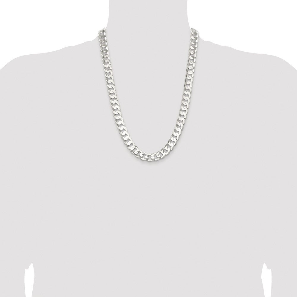 Sterling Silver Rhodium-plated 11.9mm Concave Beveled Curb Chain Necklace 24"