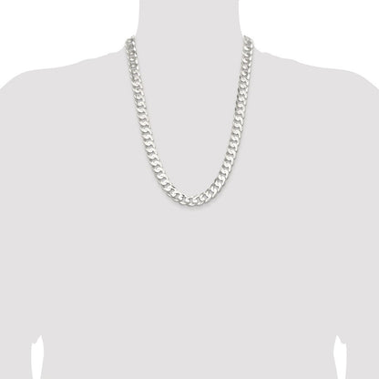 Sterling Silver Rhodium-plated 11.9mm Concave Beveled Curb Chain Necklace 24"