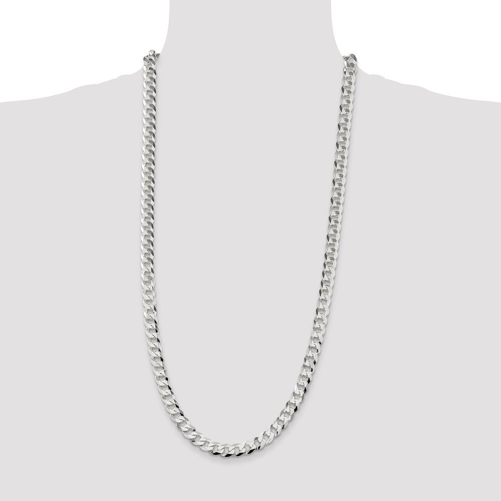 Sterling Silver 8.5mm Flat Curb Chain Necklace 30"
