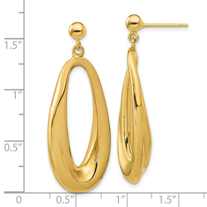 14k Yellow Gold Polished Hollow Oval Hollow Dangle Earrings
