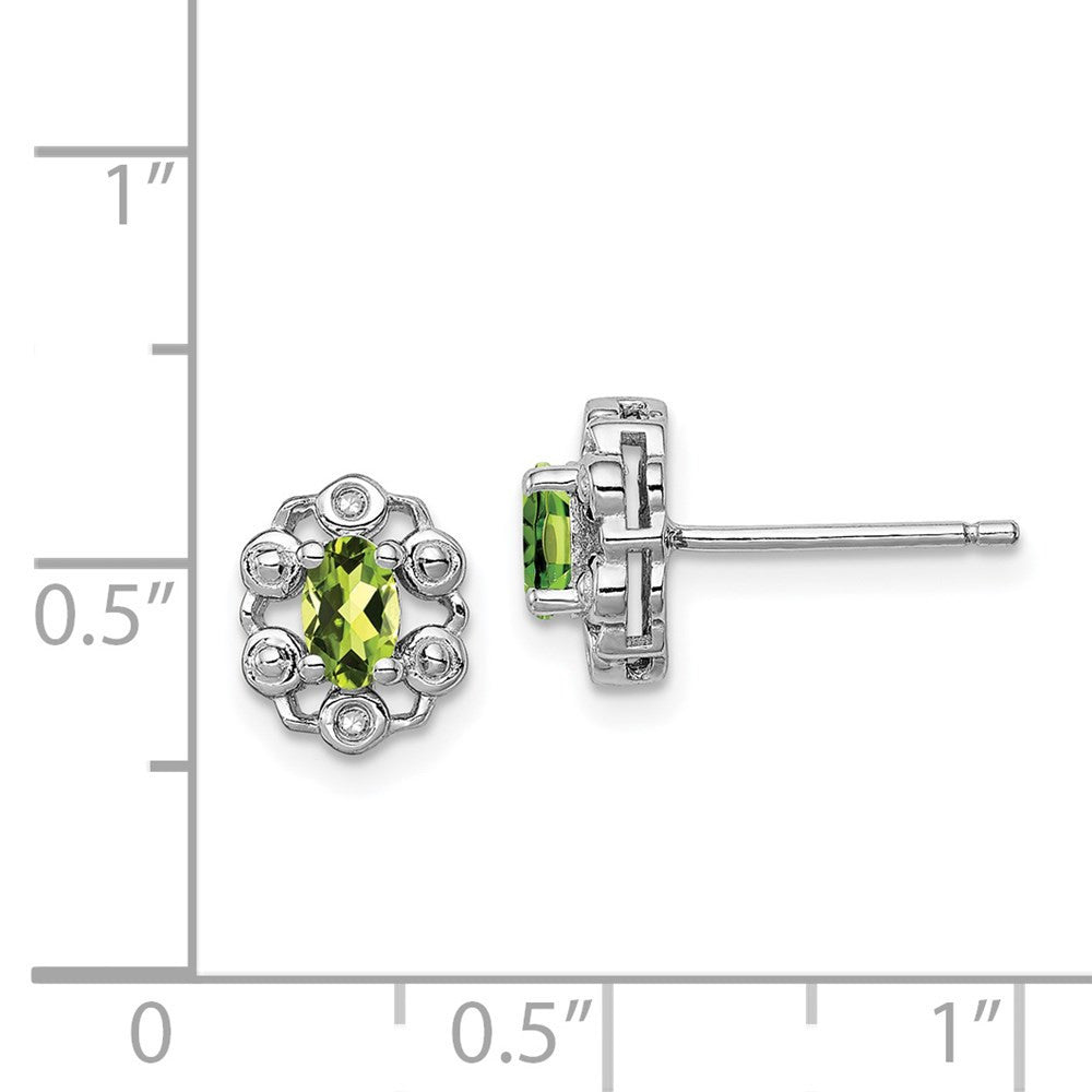 Sterling Silver Rhodium-plated Peridot & Diam. Button Stud Earrings